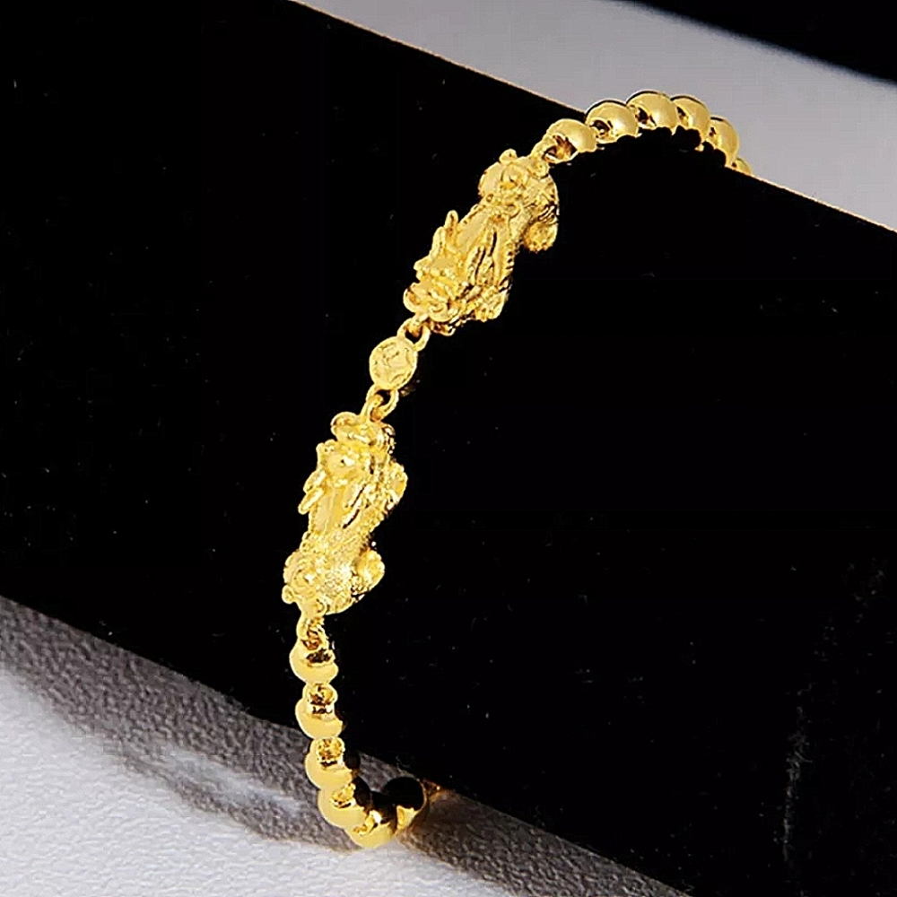 Chinese Dragon Gold Plated Beaded Bracelet